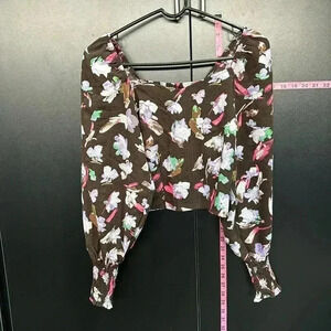 Vero Moda Salina Ballon long sleeve,square neck,floral,crop,shirred back & cuffs